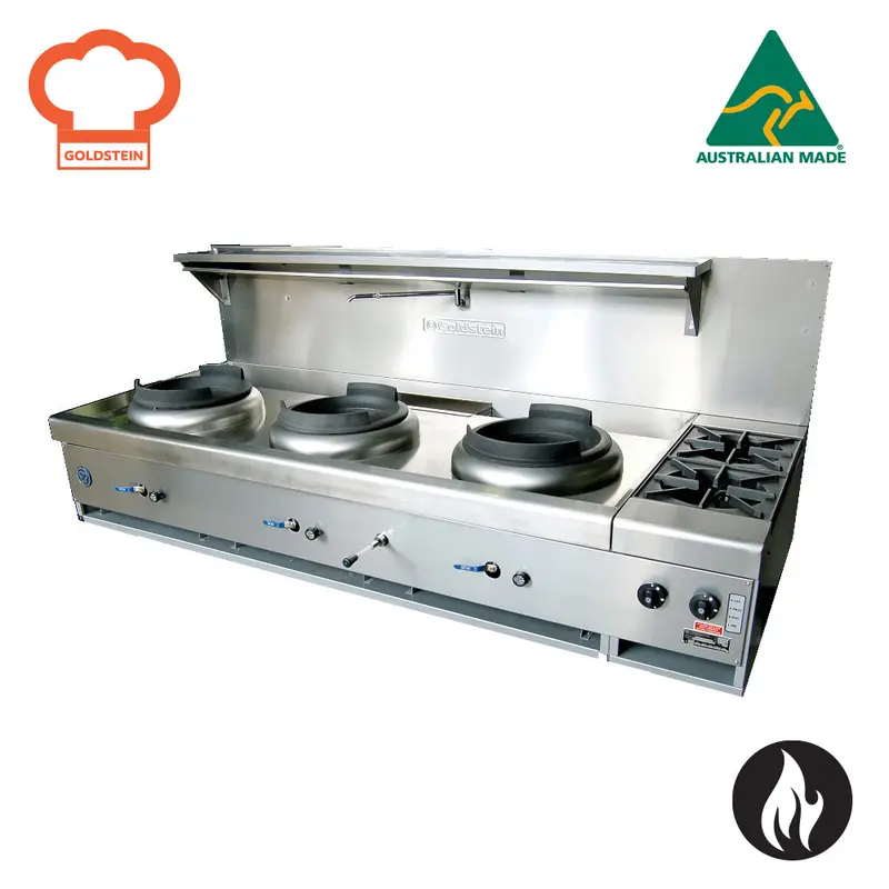 Goldstein Cwa2B2D/R Enhanced Triple-Wok Configuration – 2 Open Burners + 3 Woks (356 Mm) With Dual-Ring Burners 1