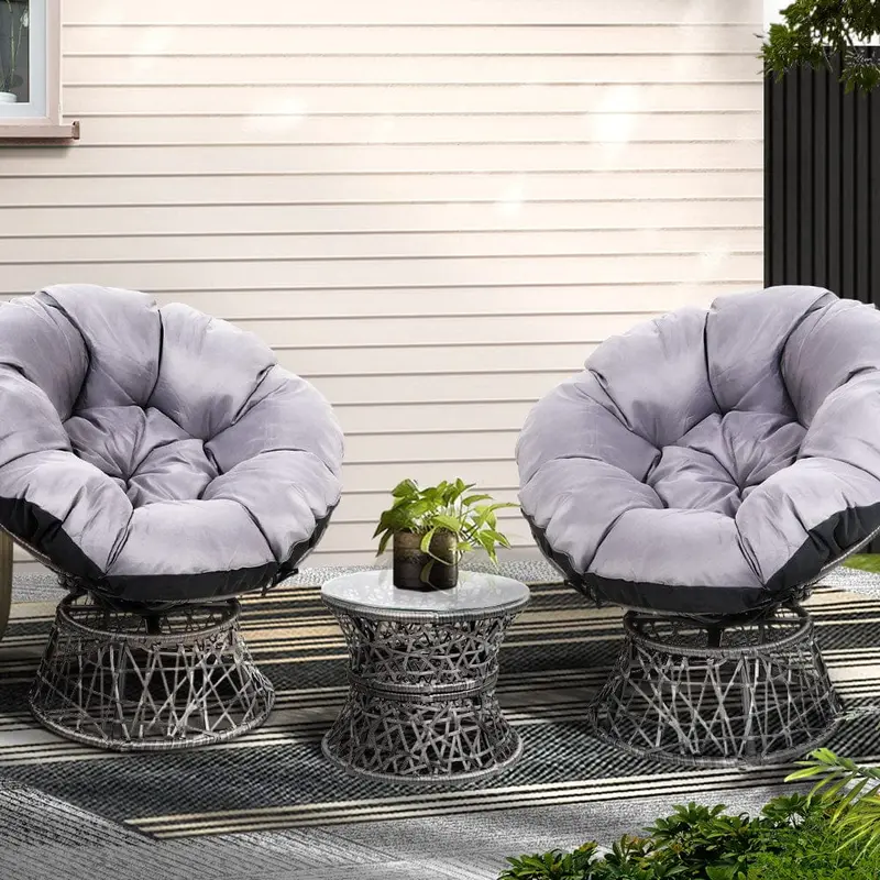 Grey Wicker Outdoor Lounge Set – Papasan Chairs & Patio Table 1