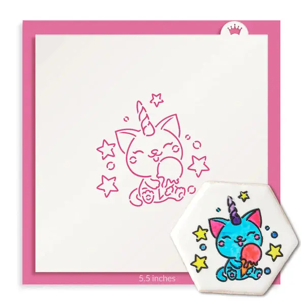 Ice Cream–Loving Cat Unicorn Paint-Your-Own Stencil 1