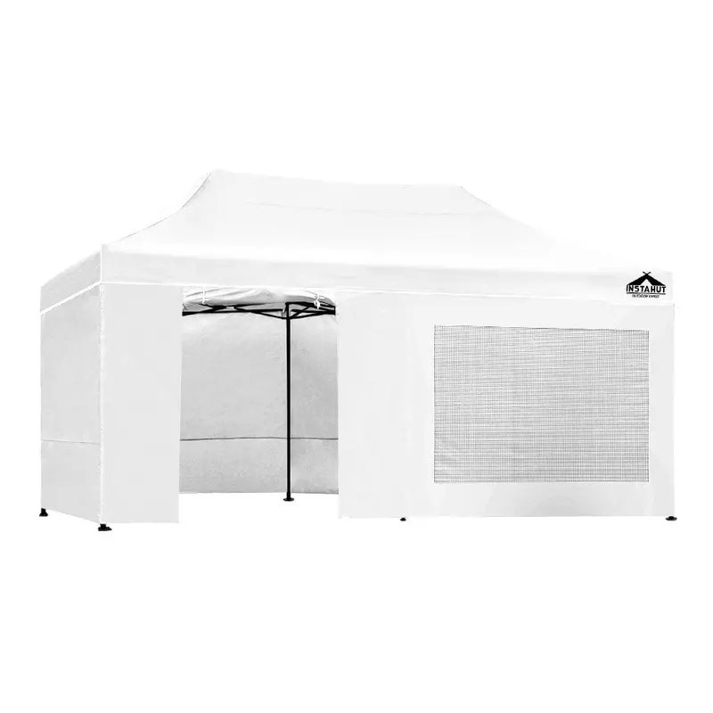 Instahut Pop-Up Gazebo With Enclosed Side Walls – 3M X 6M White Canopy 1