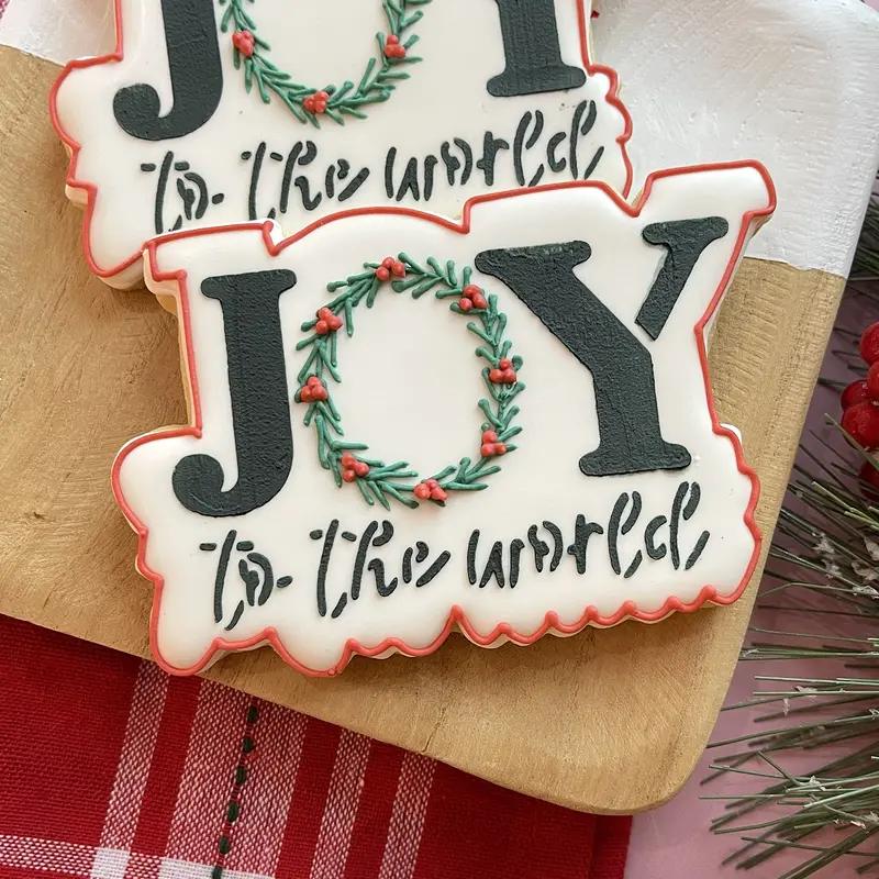 'Joy' With Wreath Stl Cookie Cutter + Stencil Set – Digital File 1