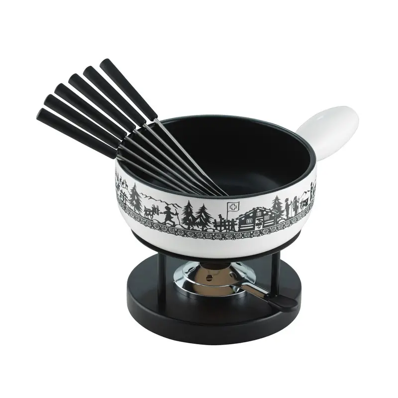 Kuhn Rikon Alpine Meadow Clay Cheese Fondue Set – 23 Cm, Induction-Safe 1