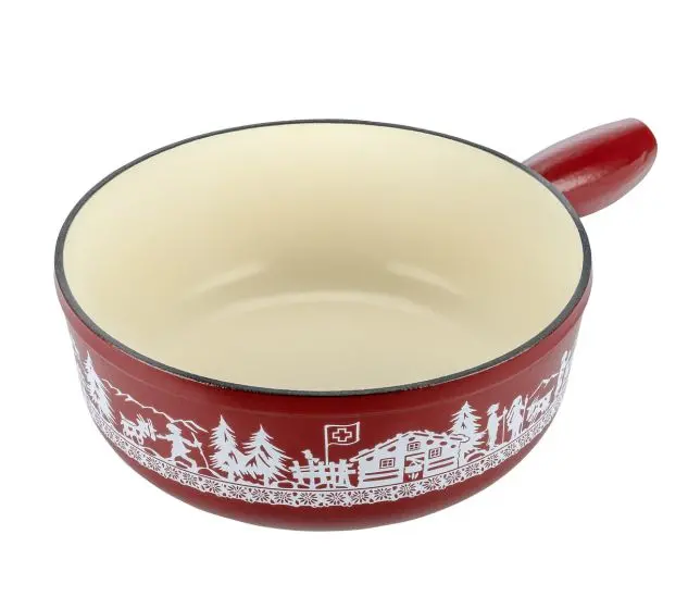 Kuhn Rikon Alpine Meadow Red Cast Iron Fondue Pot – 24 Cm, Induction-Compatible 1