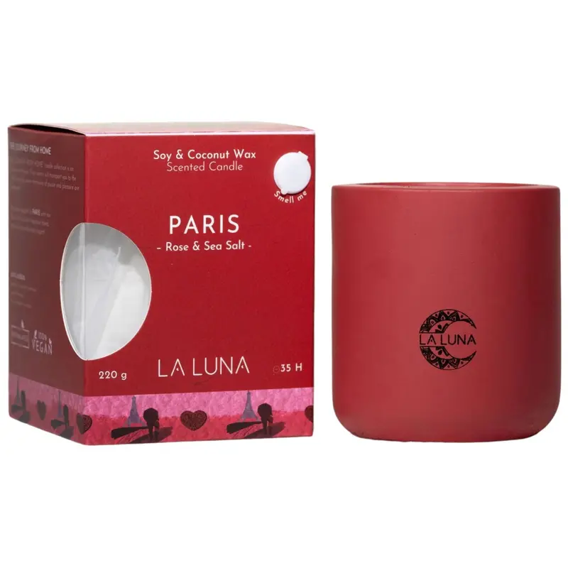 La Luna Paris Candle – Rose & Sea Salt Notes, 220 G Soy Wax 1
