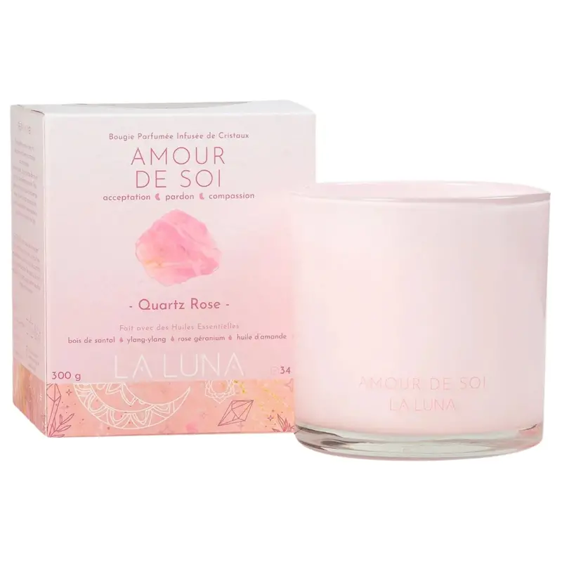La Luna Rose Quartz Large Candle (300G) For Self-Compassion & Calm 1