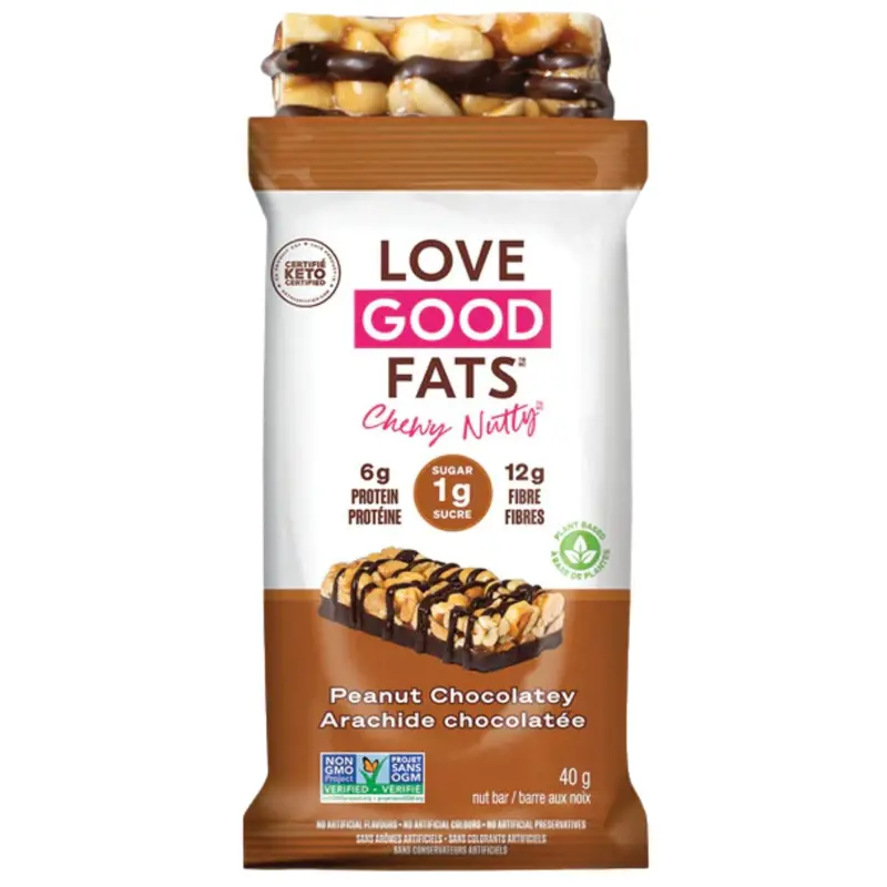 Love Good Fats Peanut Chocolate Chewy Bar – High-Protein Energy Snack, 40G Individually Wrapped 1