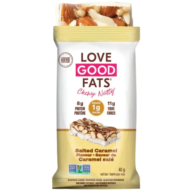 Love Good Fats Salted Caramel Chewy Nut Bar – Rich Dessert-Like Protein Snack, 40G 1