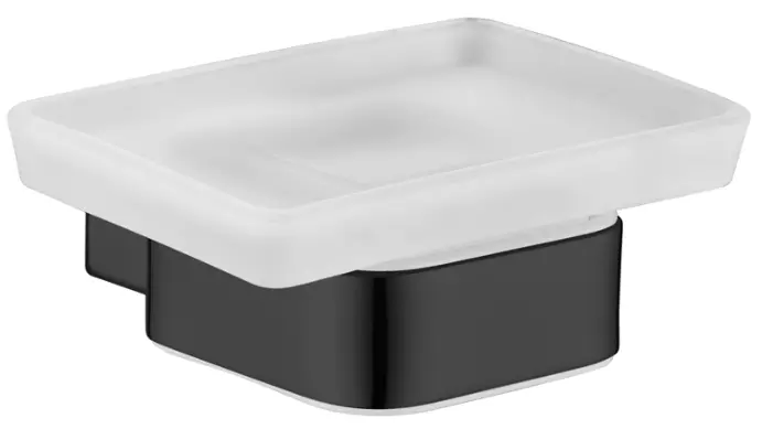 Matte Black Square Glass Soap Dish – Elegant Vanity Accessory 1