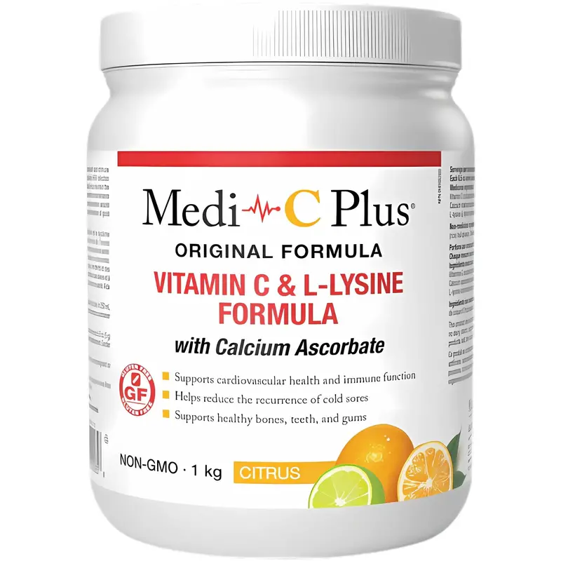 Medi-C Plus Citrus-Flavored Vitamin C & L-Lysine Powder – Calcium Ascorbate Supplement, 1 Kg 1