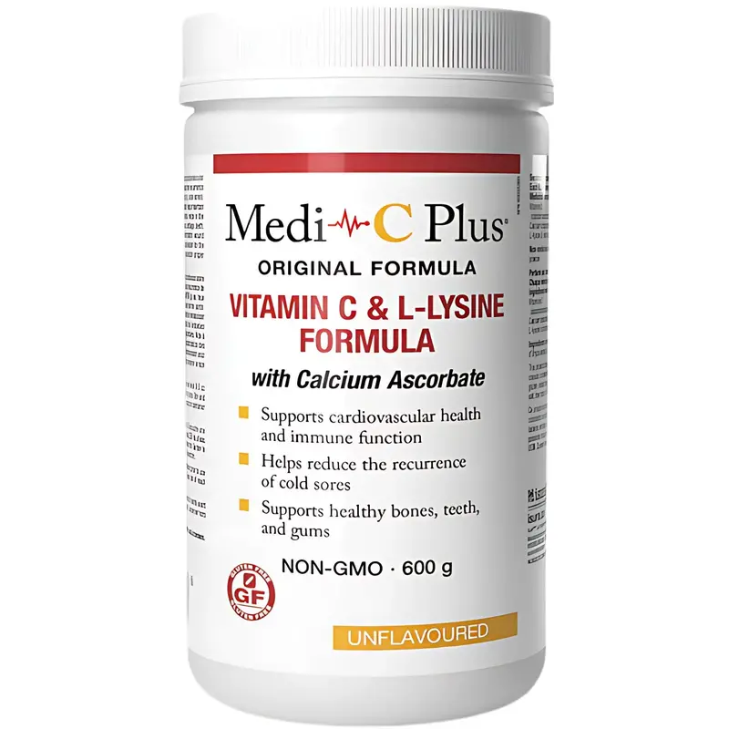 Medi-C Plus Unflavoured Vitamin C + L-Lysine Powder – Calcium Ascorbate Formula, 600 G 1