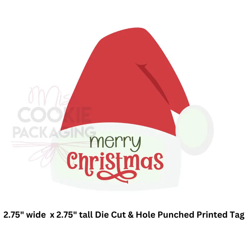 'Merry Christmas' Santa Hat Cookie Tag (2.75" Sq, 25 Pcs) 1