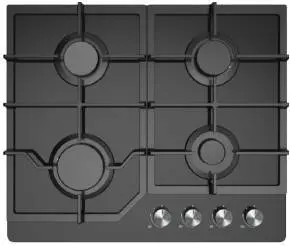 Midea 60Cm Gas Cooktop – Sleek Black Glass Design, Sabaf Burners, Cast Iron Trivets & Auto Flame Safety 1