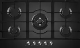 Midea 90Cm Black Glass Gas Cooktop – 5-Burner Layout With Dedicated Wok Burner & Flame-Out Protection 1