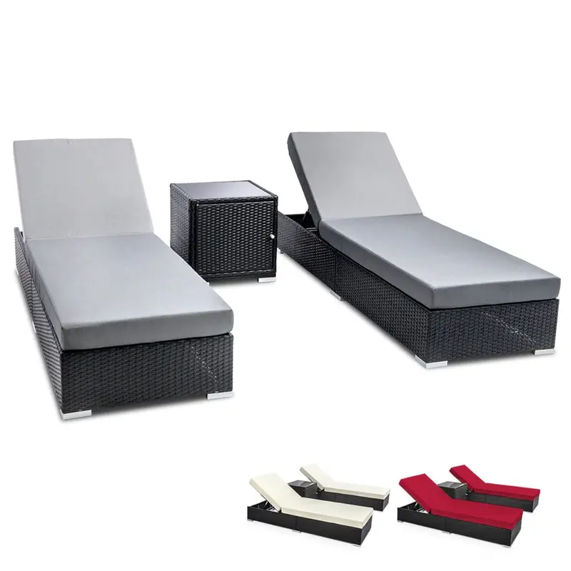 Modular Wicker Sun Lounge Set – Includes Storage Cube & Interchangeable Cushions (Grey/Black) 1