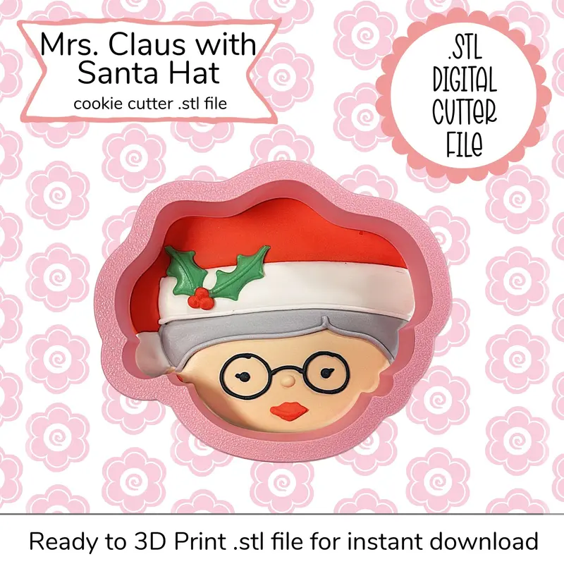 Mrs. Claus With Santa Hat Cookie Cutter Stl – Digital Download 1