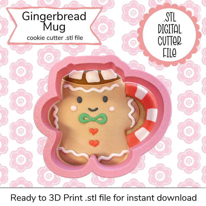 Mug-Shaped Gingerbread Cookie Cutter Stl – Holiday Beverage Theme 3D File 1