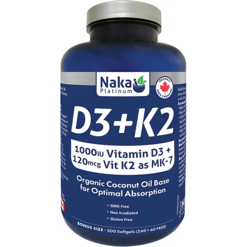 Naka Platinum D3 + K2 Softgels – Bonus Pack: 150 Total (120 + 30 Free) 1