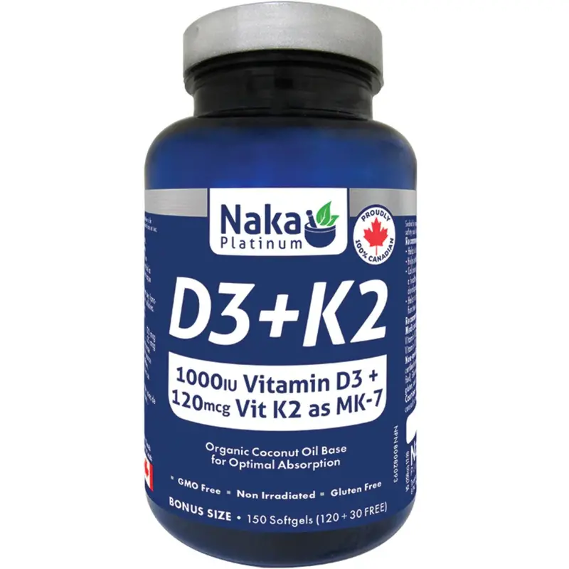 Naka Platinum D3 + K2 Softgels – Value Bundle: 150 Total (120 + 30 Free) 1