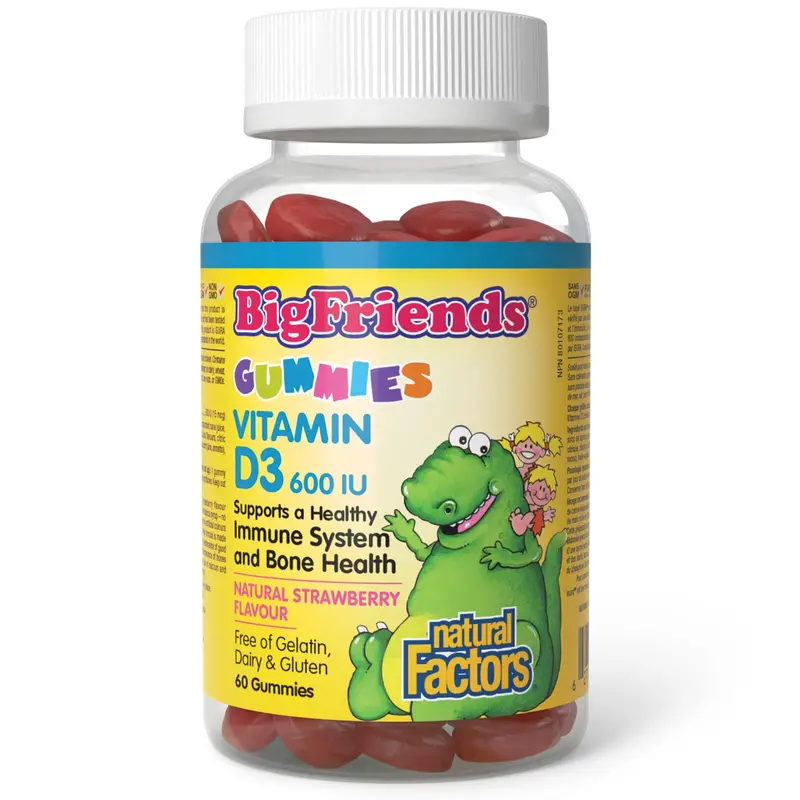 Natural Factors Big Friends Vitamin D3 Gummies – Strawberry Flavor, 60 Count 1