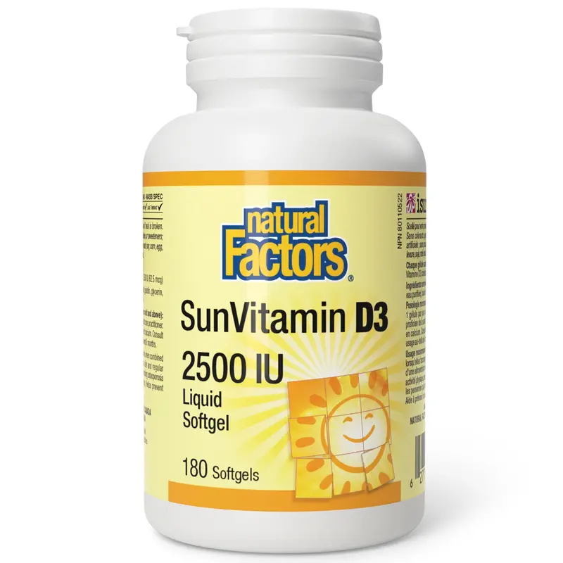 Natural Factors Sunvitamin D3 2500 Iu – Vegan Vitamin D Supplement, 180 Softgels 1