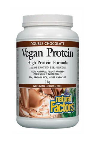 Natural Factors Vegan Protein Powder – Double Chocolate Flavor, 1 Kg 1