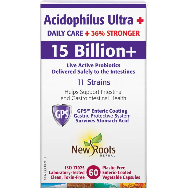 New Roots Acidophilus Ultra+ Probiotic – 15 Billion Cfu, 60 Capsules Convenient Size 1