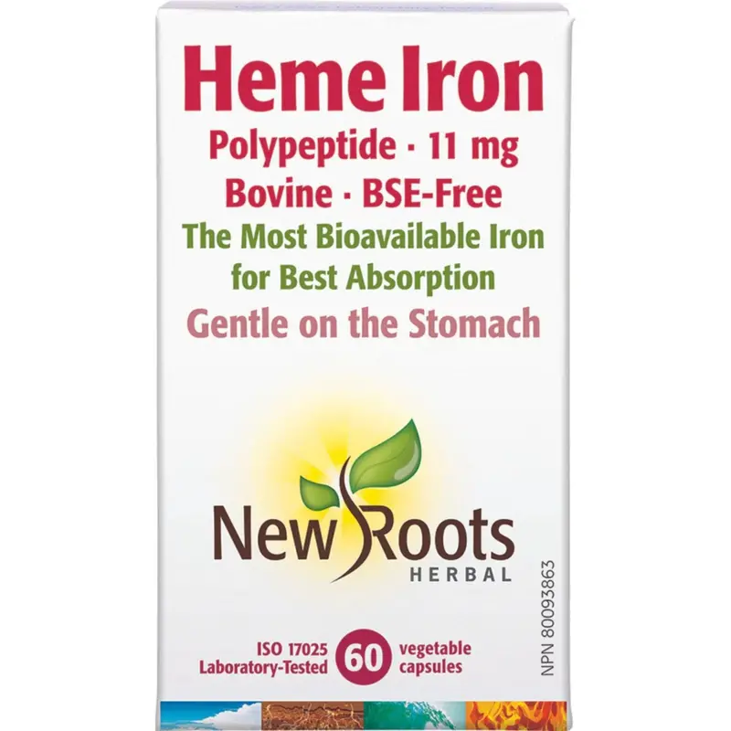 New Roots Heme Iron Supplement – Bovine-Sourced, 60 Capsules 1