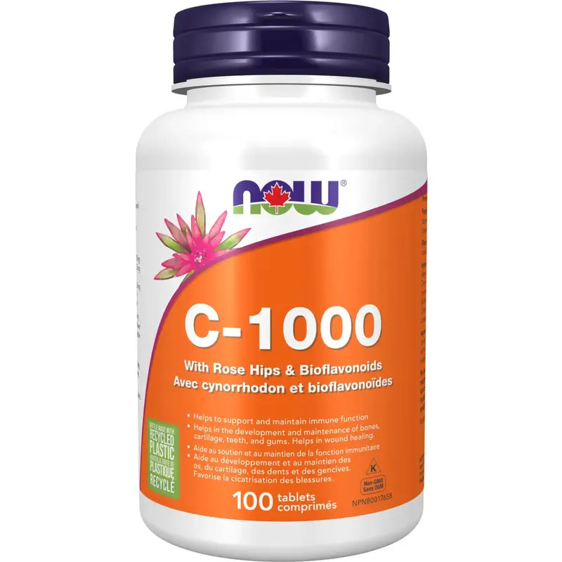 Now C-1000 Sustained-Release Vitamin C With Rose Hips & Bioflavonoids – 100 Tablets 1