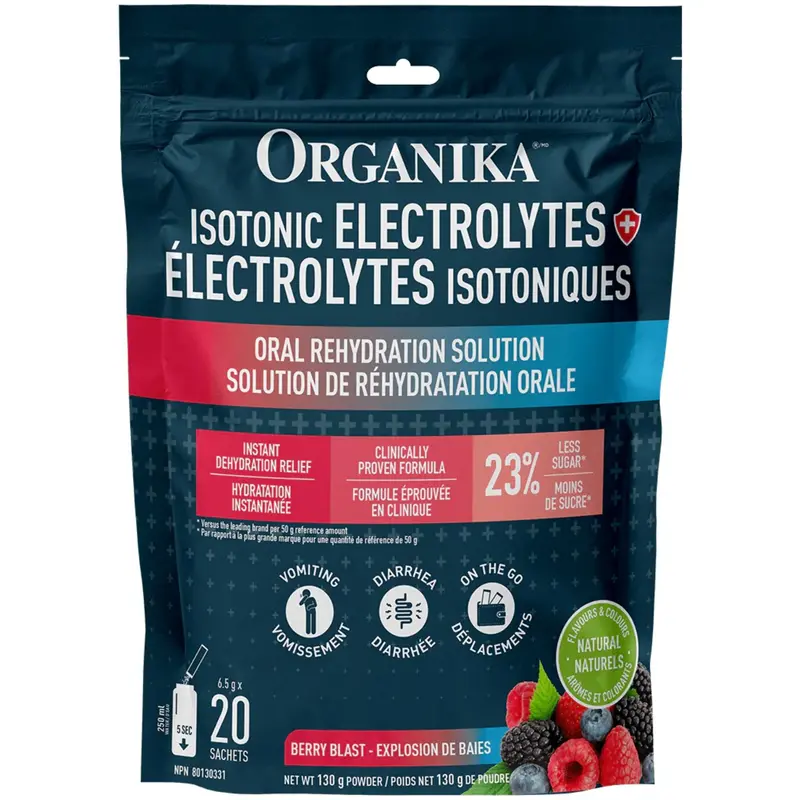 Organika Adult Electrolyte Hydration Sachets – Lemon Flavor, 6.5G × 20 Count (Resealable Pouch) 1