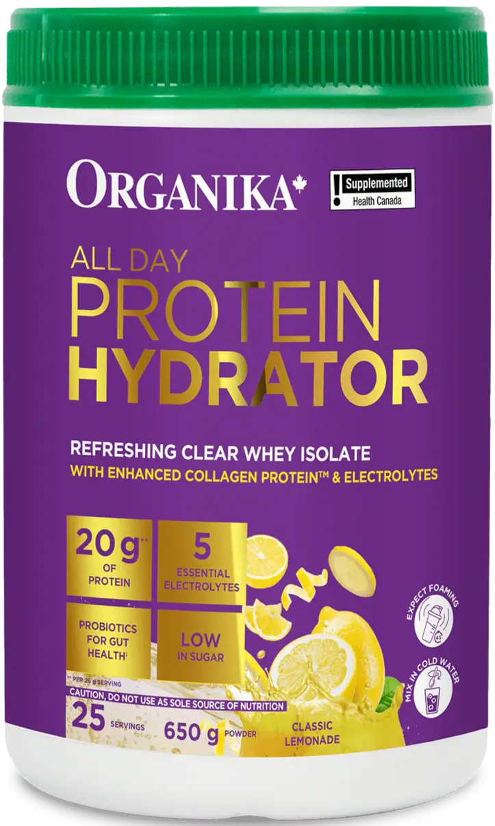 Organika All Day Protein Hydrator — Classic Lemonade Flavor, 650G Electrolyte + Protein Mix 1