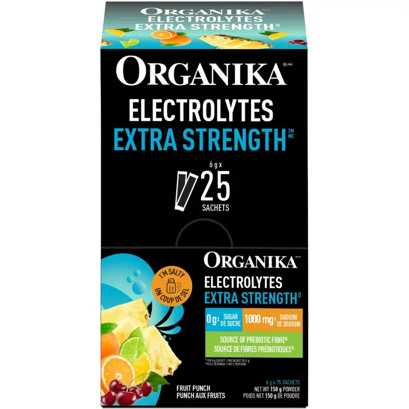 Organika Extra Strength Electrolytes Powder – Fruit Punch Flavor, 6 Single-Serve Packs (6G Each) 1