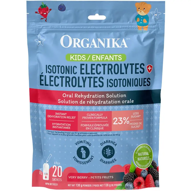 Organika Kids Electrolyte Hydration Sachets – Lemon Flavor, 6.5G × 20 Count (Resealable Pouch) 1