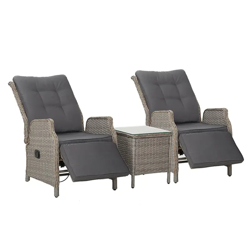 Outdoor Wicker Recliner Lounge Chair With Adjustable Footrest & Side Table – Grey 1