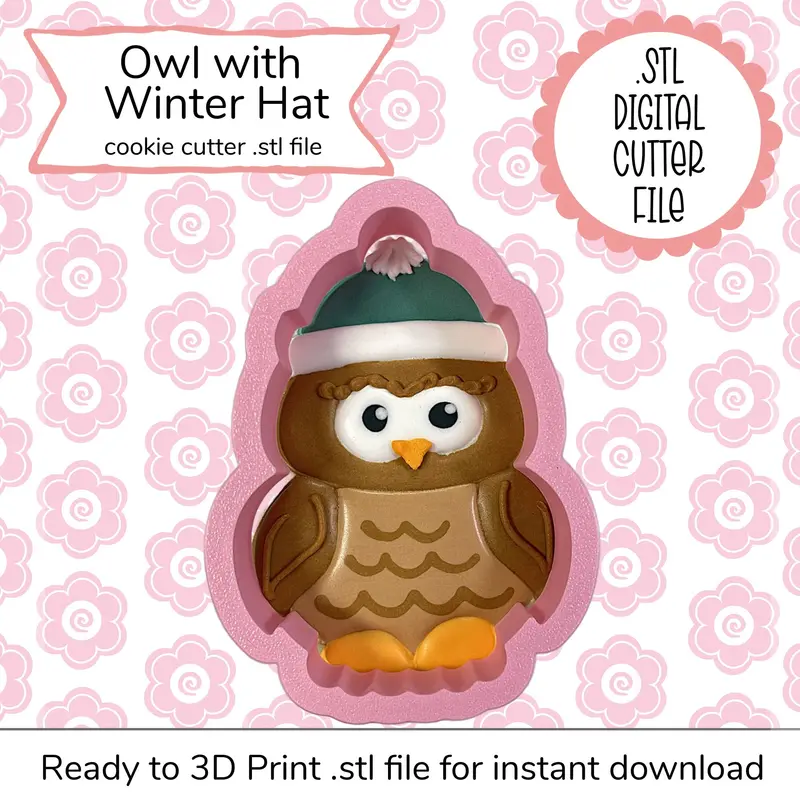 Owl Wearing Winter Hat Cookie Cutter – Stl Digital File 1