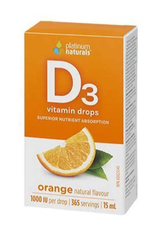 Platinum Naturals Vitamin D3 Liquid Drops – Orange Flavor, 15Ml 1