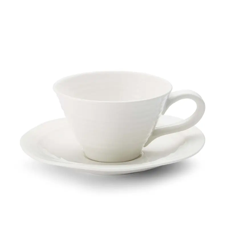 Portmeirion Sophie Conran Teacup And Saucer – Timeless White Porcelain Duo 1