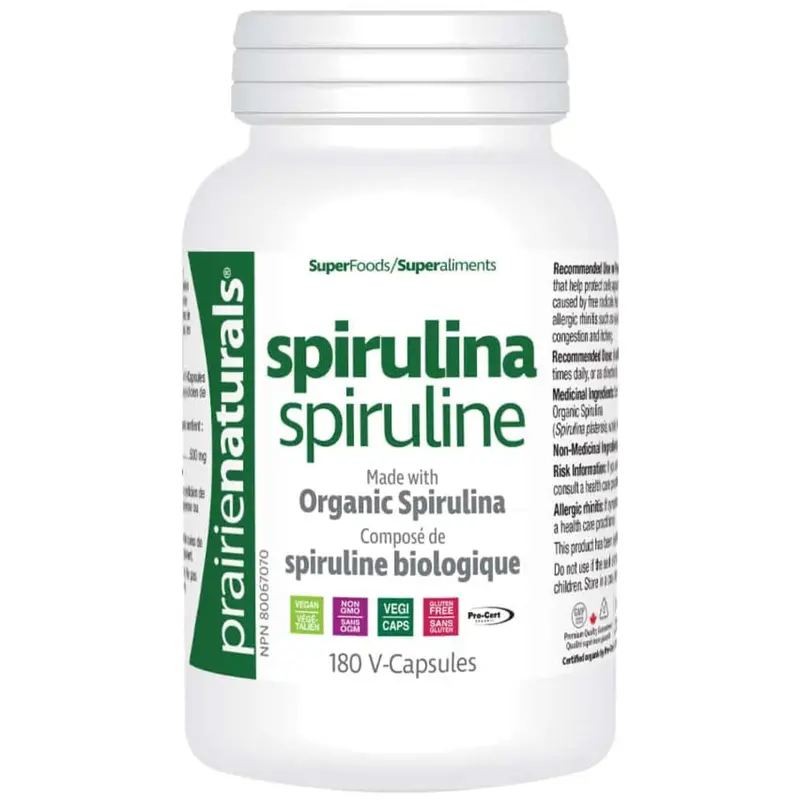 Prairie Naturals Organic Spirulina – Blue-Green Algae Protein Source, 180 Capsules 1