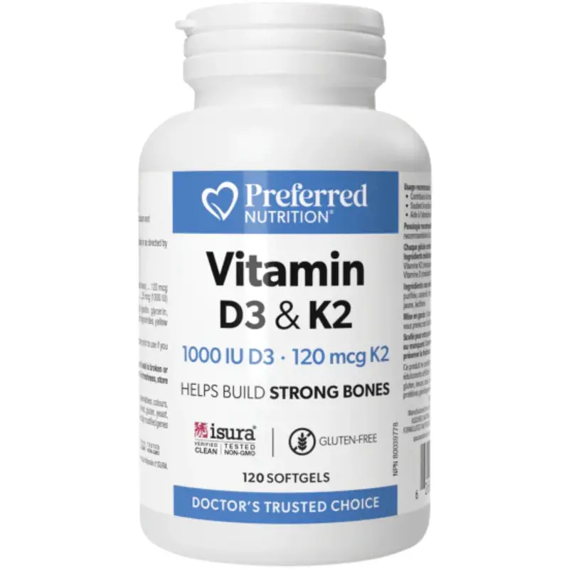 Preferred Nutrition Vitamin D3 & K2 Softgels – 120 Count 1