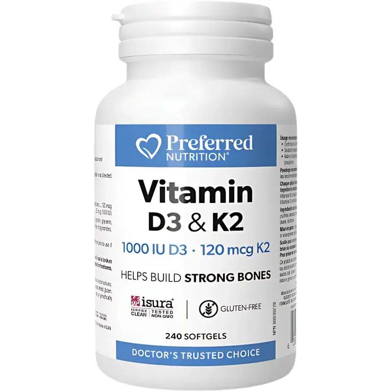 Preferred Nutrition Vitamin D3 & K2 Softgels – 240 Count 1