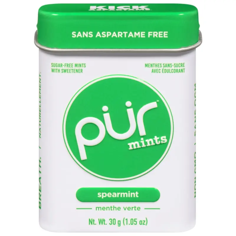 Pur Spearmint Sugar-Free Mints – Refreshing Breath Freshener, 30G Recyclable Tin 1