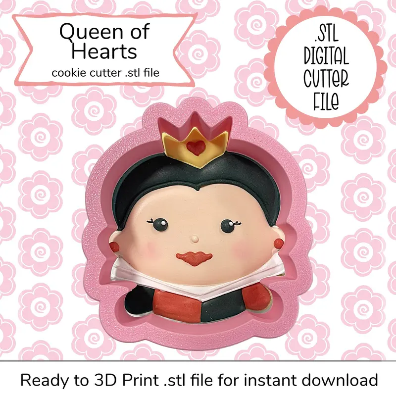 Queen Of Hearts Stl Digital Cookie Cutter File (3D Printable) 1