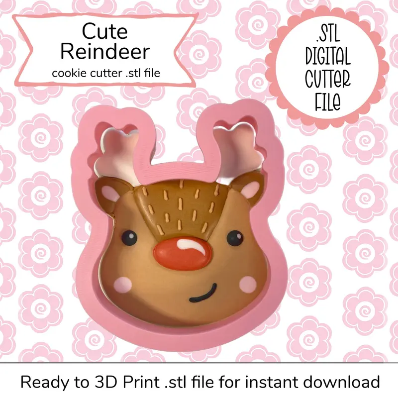 Reindeer Face Cookie Cutter Stl File – Digital Download 1