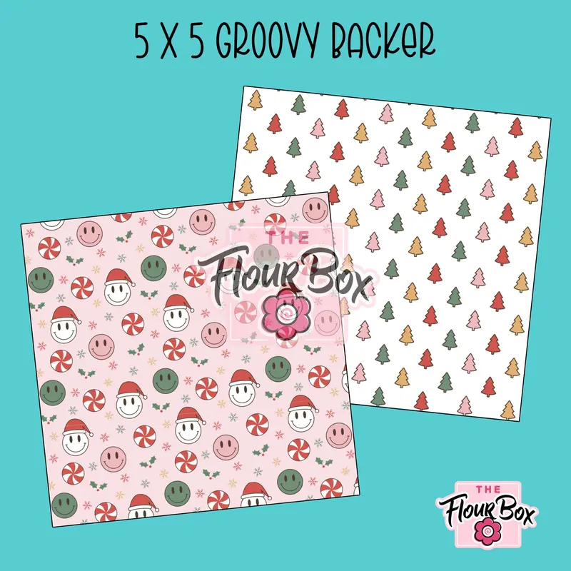 Retro Christmas Cookie Box Backer – 5" × 5" Square (25 Pcs) 1