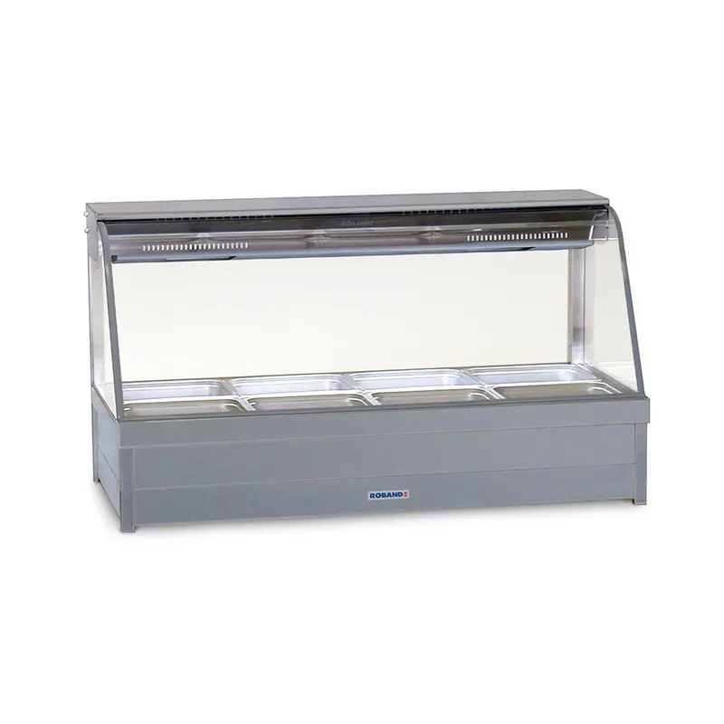 Roband C22 Curved-Glass Hot Food Display Bar – 4-Pan Double-Row Bain-Marie Setup 1