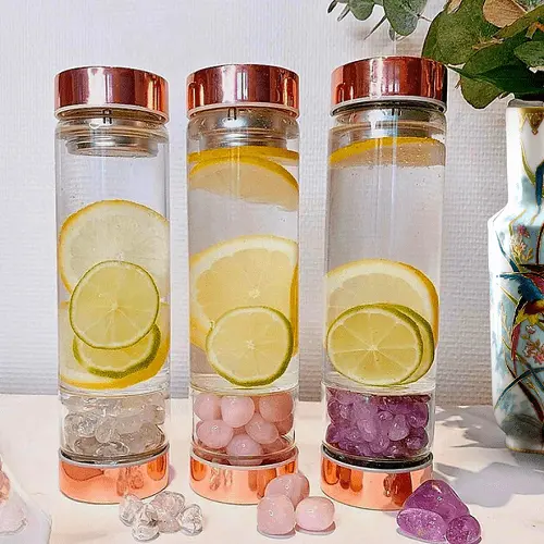 Rose Gold Crystal-Infused Water Bottle With Built-In Tea Infuser (500 Ml) 1