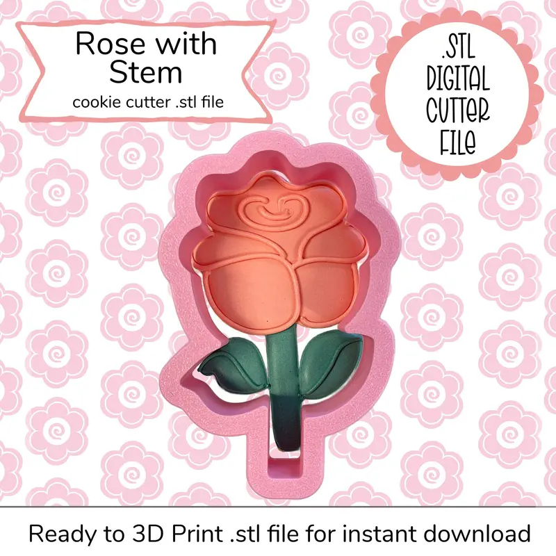 Rose With Stem Cookie Cutter – Detailed Stl Download 1
