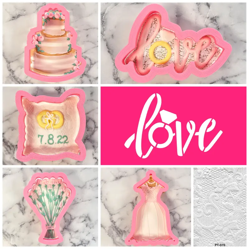 Rustic Wedding Cookie Cutter Collection – Includes Stencil & Lace Texture Sheet 1