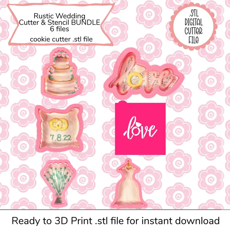 Rustic Wedding Cookie Cutter Stl Bundle – Digital Download 1