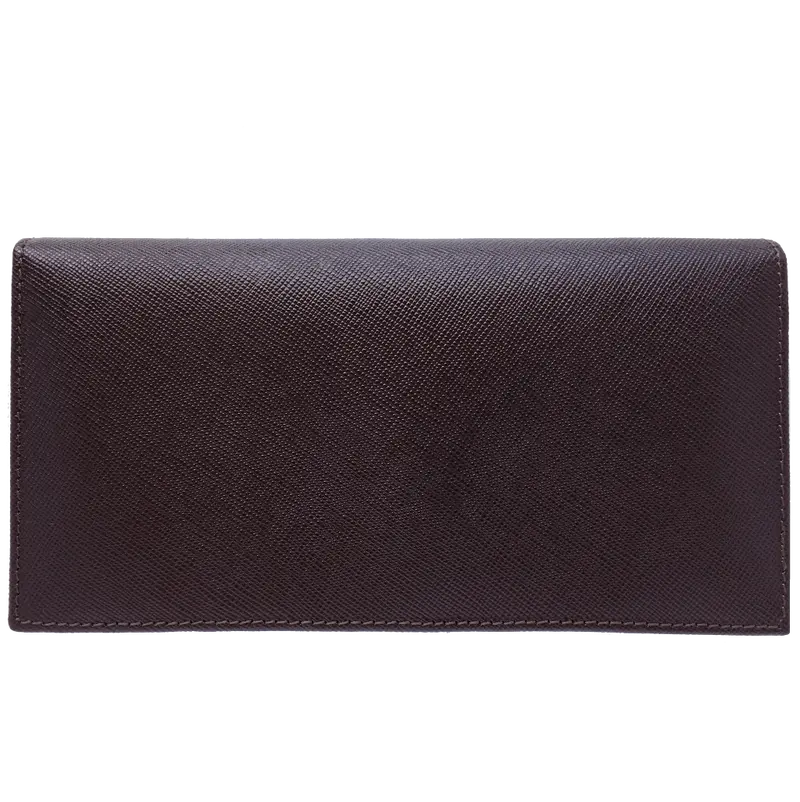 Saffiano Leather Long Envelope Wallet – Brown Slim Card & Cash Organizer 1