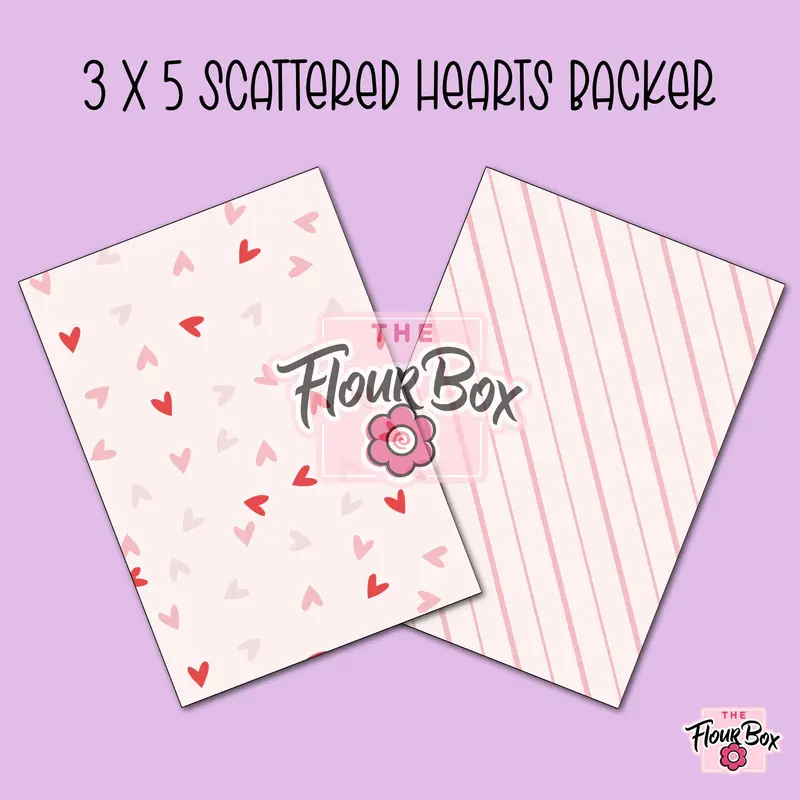 Scattered Hearts Cookie Box Backer – 3" × 5" Rectangular – Pack Of 25 1